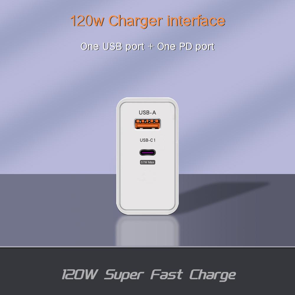 120W Super Fast Charge PD+USB Universal Mobile Phone Charger with EU/US/UK Plug