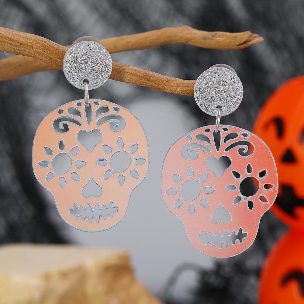 Colorful Glitter Skull Acrylic Earrings for Women - Halloween Fashion Jewelry