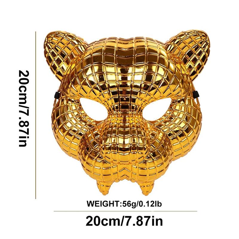 Tierische Goldene Plastik-Leoparden-Gesichtsmaske mit Verstellbaren Elastischen Bändern Halloween Kostüm Cosplay Maske Kostüm Zubehör