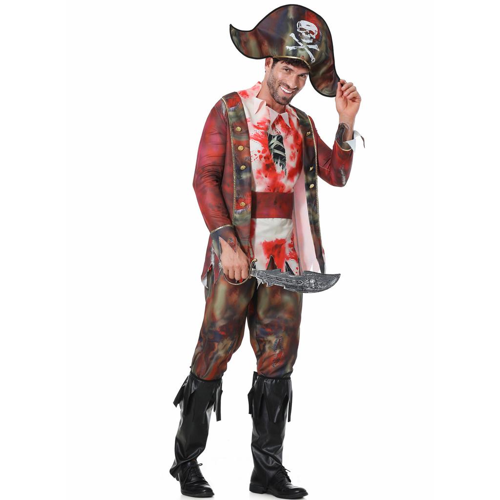 M-XXL Halloween costume, men's pirate costume, blood-stained pirate costume, zombie pirate, masquerade party
