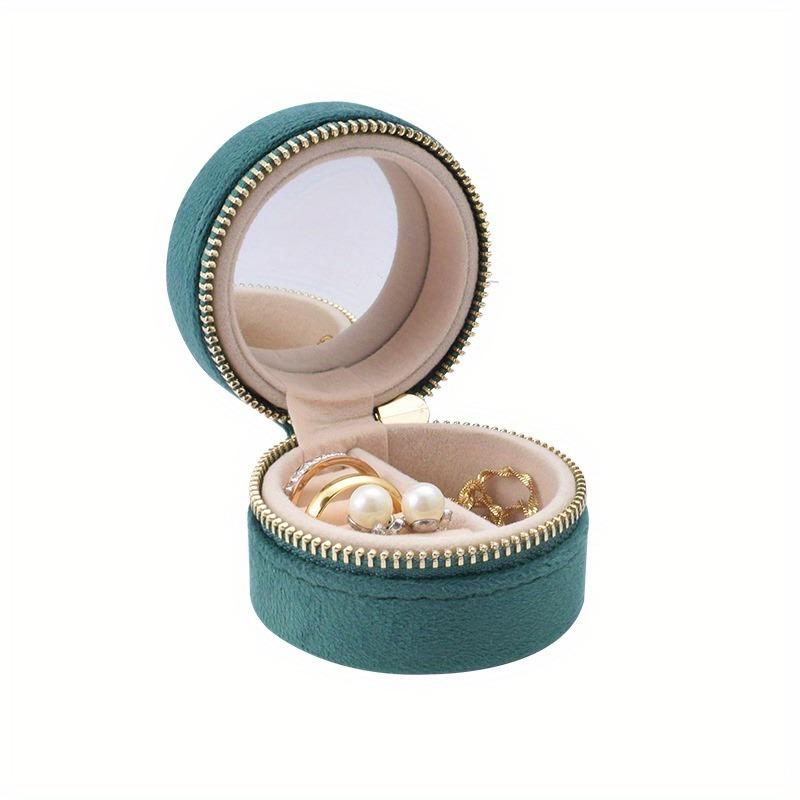 1PC Travel Jewelry Box with Mirror - Round Travel Case for Earrings Necklaces Bracelets, Perfect Gift for Jewelry Lovers