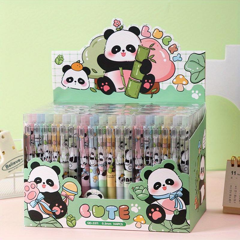 12pcs Cartoon Panda Box Press Pen Cute Metal Pen Clip Press Neutral Pen Black Signature Pen ST0.5mm Black Back To School Season