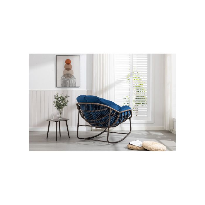 Fauteuil à bascule d'extérieur avec dossier, adapté aux porches, salons, terrasses et jardins, bleu marine
