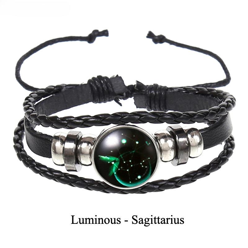 12 Constellations Multi-layer Woven Luminous Punk Cowhide Starry Sky Bracelet Jewelry, Unisex, Popular Couple Hand Rope