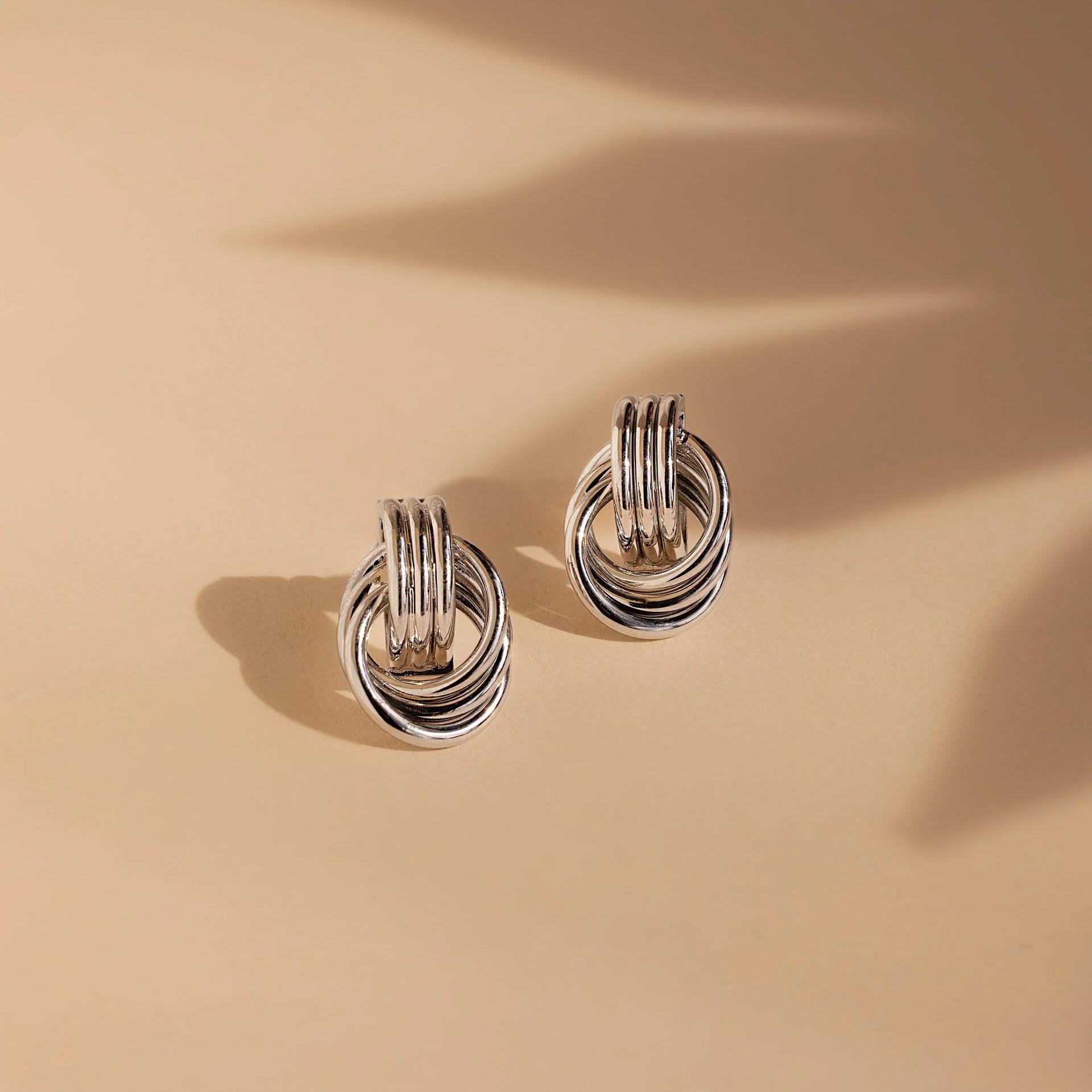 European  American Triple Knot Stud Earrings: Chic, Versatile Multi-Layer Geometric Design