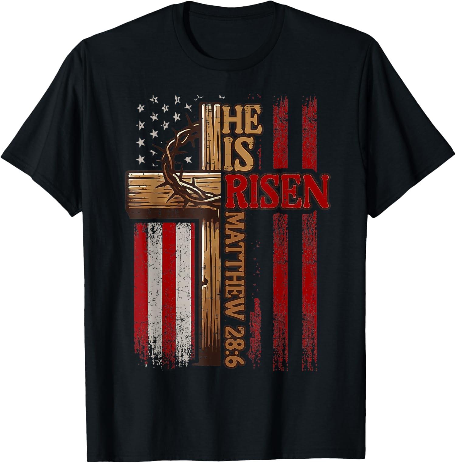 Happy Easter Day He Is Risen Jesus Christian US Flag Unisex T-Shirt S разноцветный