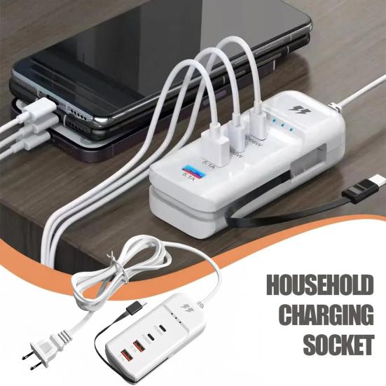 4 Stück 5,1A Multi-Port USB-Wandladegerät Dual PD Typ-C Netzadapter mit Verlängerungskabel Schnellladung Reisefreundliche Powerbank