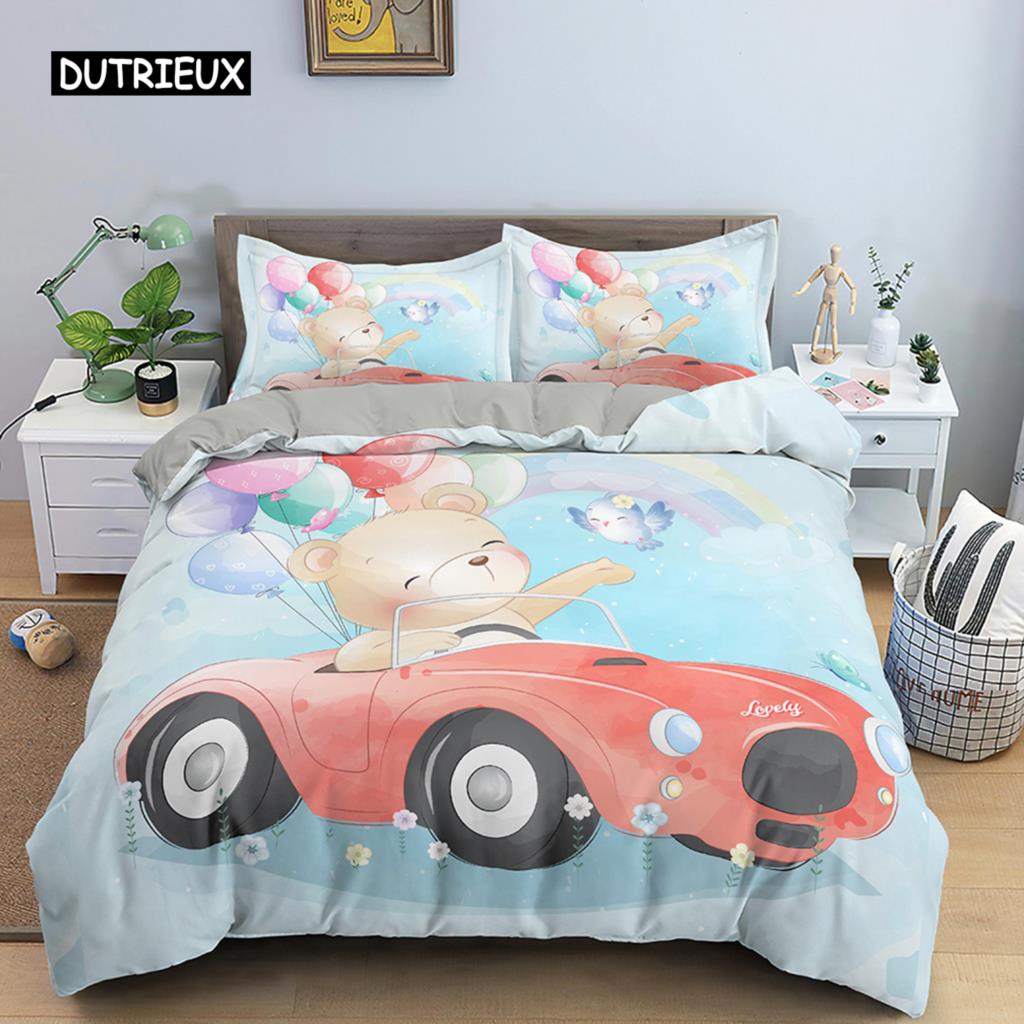 Bettbezug-Set mit Cartoon-Tiermotiv, für Kinder, Löwe, Nilpferd, Giraffe, Muster, Bettwäsche-Set aus Polyester, Einzel-, Zwillings-, Queen-Size- und King-Size-Bettbezug
