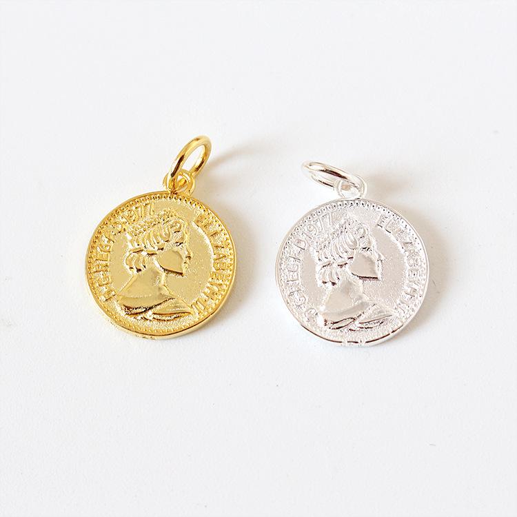 

Gold-Plated S925 Sterling Silver Queen Elizabeth Coin Pendant Sterling Silver/Each