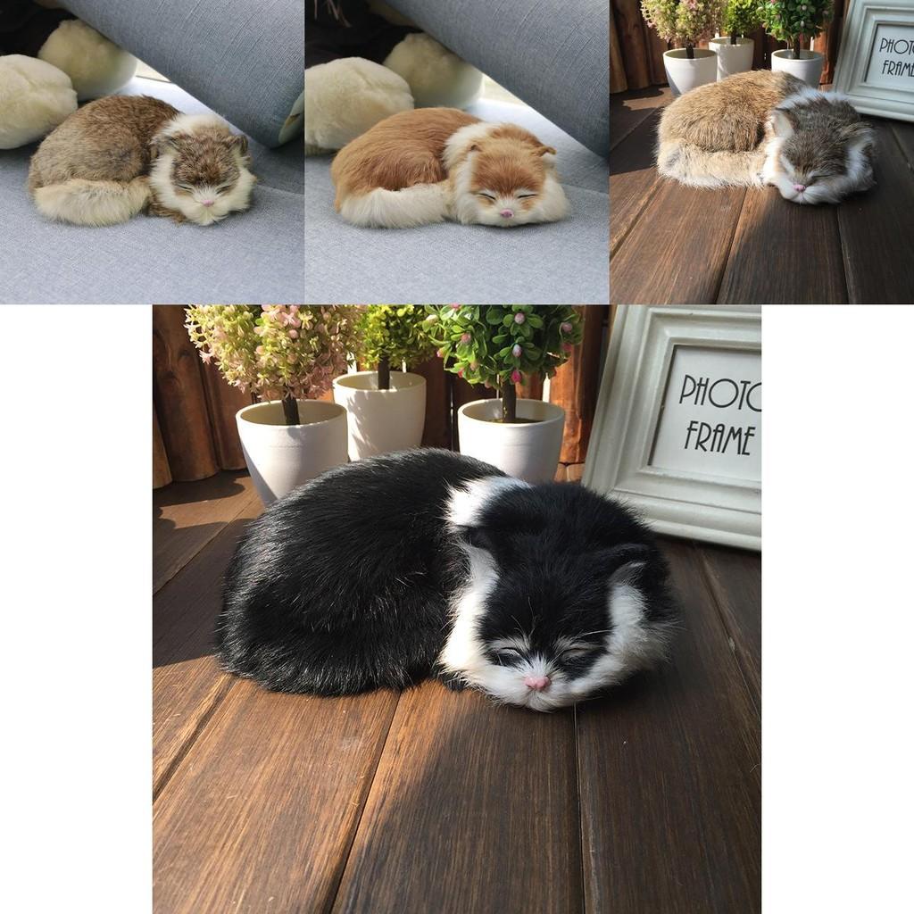 Animal Plush Cat Model With Faux Fur For Home Decor And Photography Props