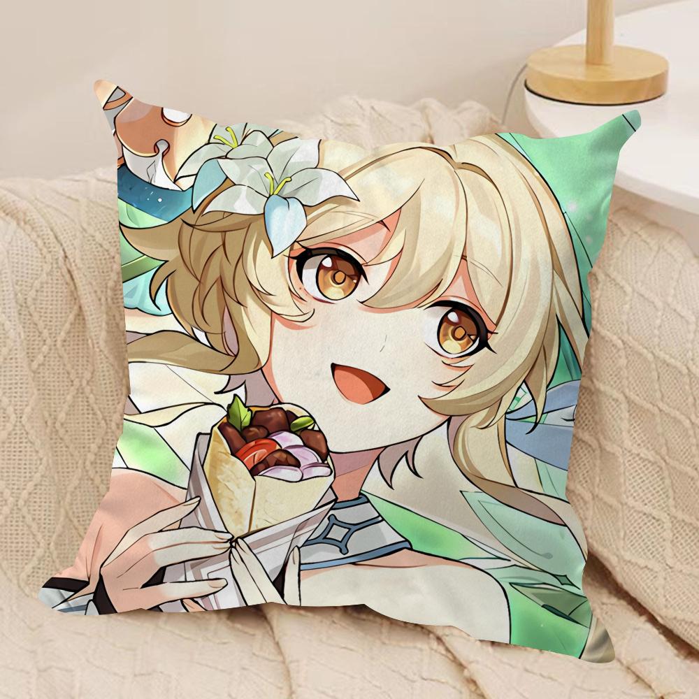 Lumine Cute Genshin Impact Cushion Cover Silky Short Plush Invisible Zipper Dustproof Sofa Pillow Case For Home Decor