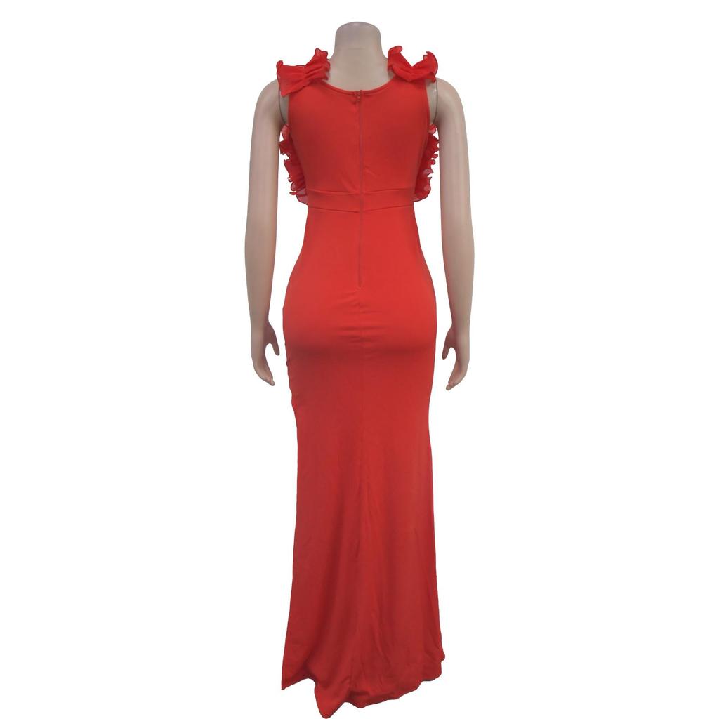 V-neck Sleeveless Long Split Dress - European & American Fashion Women's Clothing (C7013)