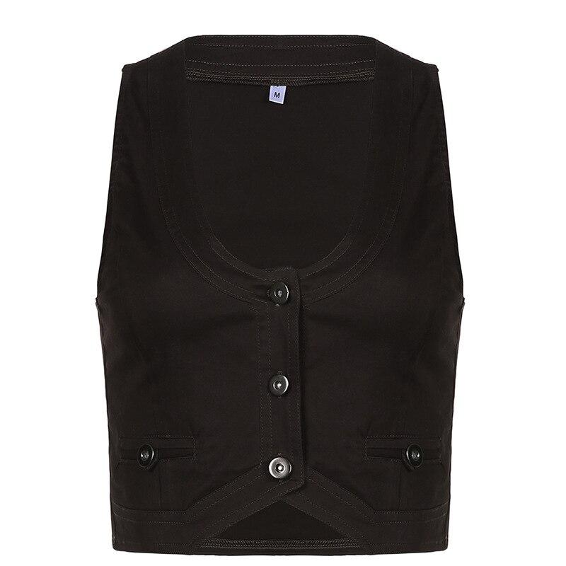 Gothic Fashion vintage Jacket Vest Solid Aesthetic Vintage Slim Button Streetwear Chic Vest Tops Sleeveless Casual Tanks Cropped