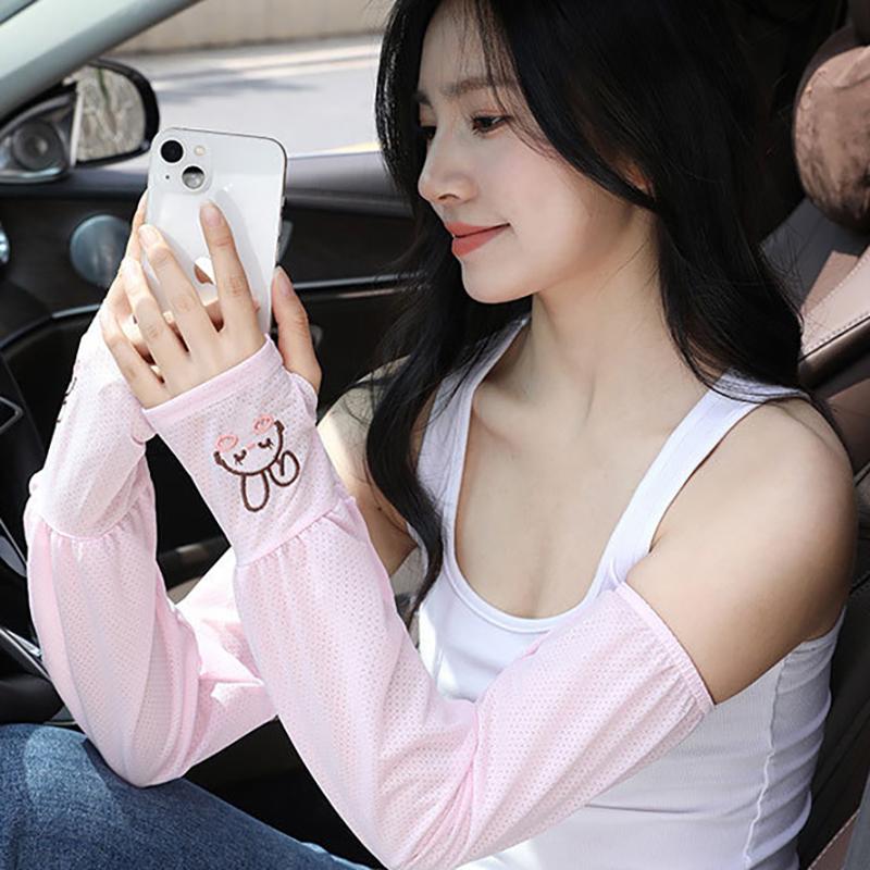 Summer Ice Silk Sun Protection Sleeves Outdoor Driving Uv Protection Rabbit Ice Sleeves Women'S Loose Arm Protection Sleeves