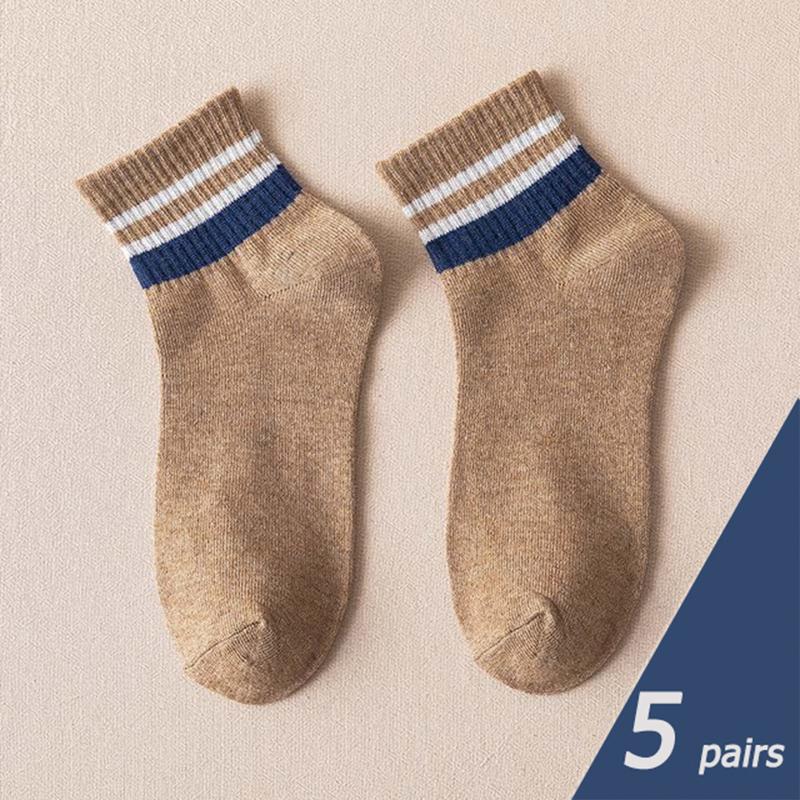 LKWDer Brand 5 Pairs Autumn Winter Men Thermal Socks Solid Color Stripe Fashion Casual Cotton Sweat Absorption Thick Comfortable