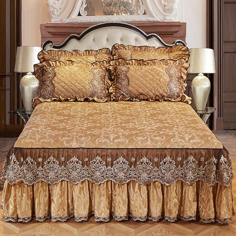 European Style Bed Skirt Lace Velvet Quilted Bedspread Autumn and Winter Thick Warm Fitted Sheet