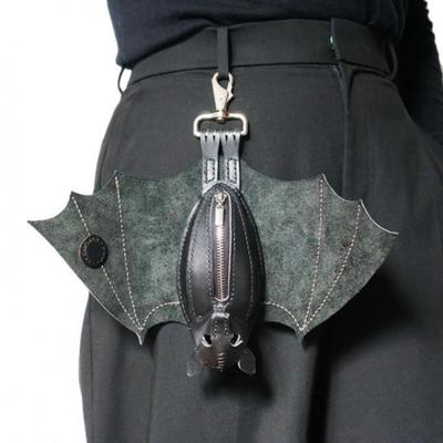 Yousheng Faux Leather Bat Coin Purse Handmade Gothic Novelty Bat Coin Pouch with Wings Zippered Bat Shape Keychain Wallet for Bags Belts