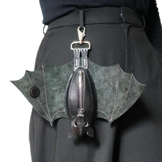 Fledermaus-Münzbörse aus Kunstleder, handgefertigt, Gothic-Neuheit, Fledermaus-Münztasche mit Flügeln, Reißverschluss, Fledermausform, Schlüsselanhänger-Geldbörse für Taschen, Gürtel