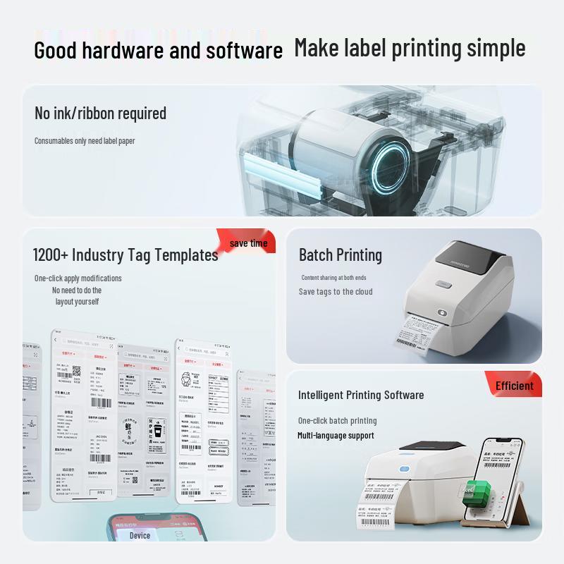 Jinchen Thermodrucker für Etiketten & Versandaufkleber CN-Stecker (Adapter enthalten)