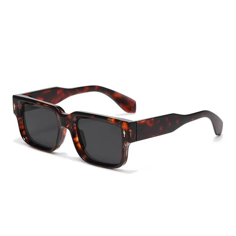 JNPCXI Retro Square Sunglasses Women Leopard Stripes Shades UV400 Fashion Rivets Men Clear Gradient Sun Glasses