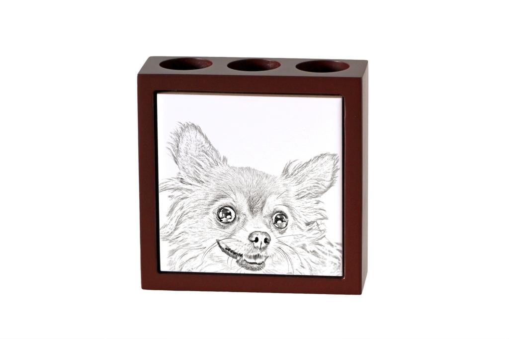 Chihuahua long-haired – Pen holder with a dog, desk organizer with a print | Art-Dog