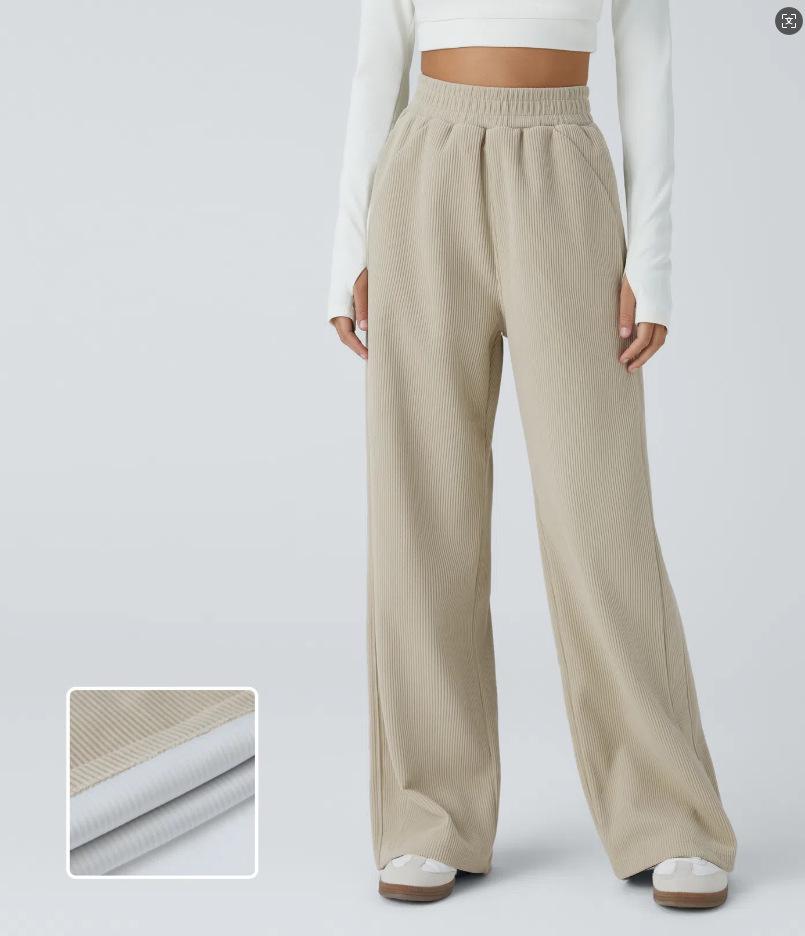 Dampantal med hög midja, raka ben och fickor i manchester