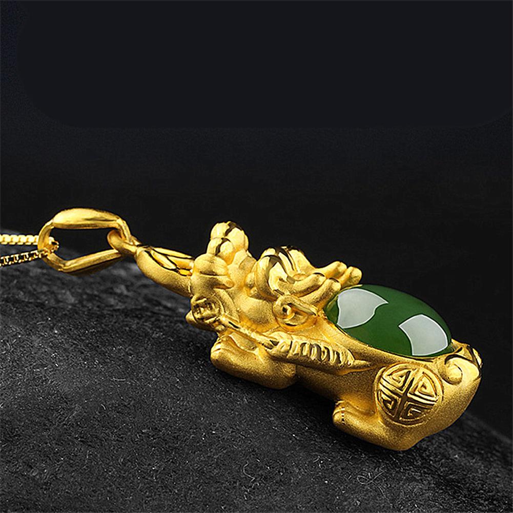 Feng Shui Pi Xiu Pendant Necklace Gold Inlaid Nephrite  Pi Xiu Good Luck Auspicious Pendant For Men Women