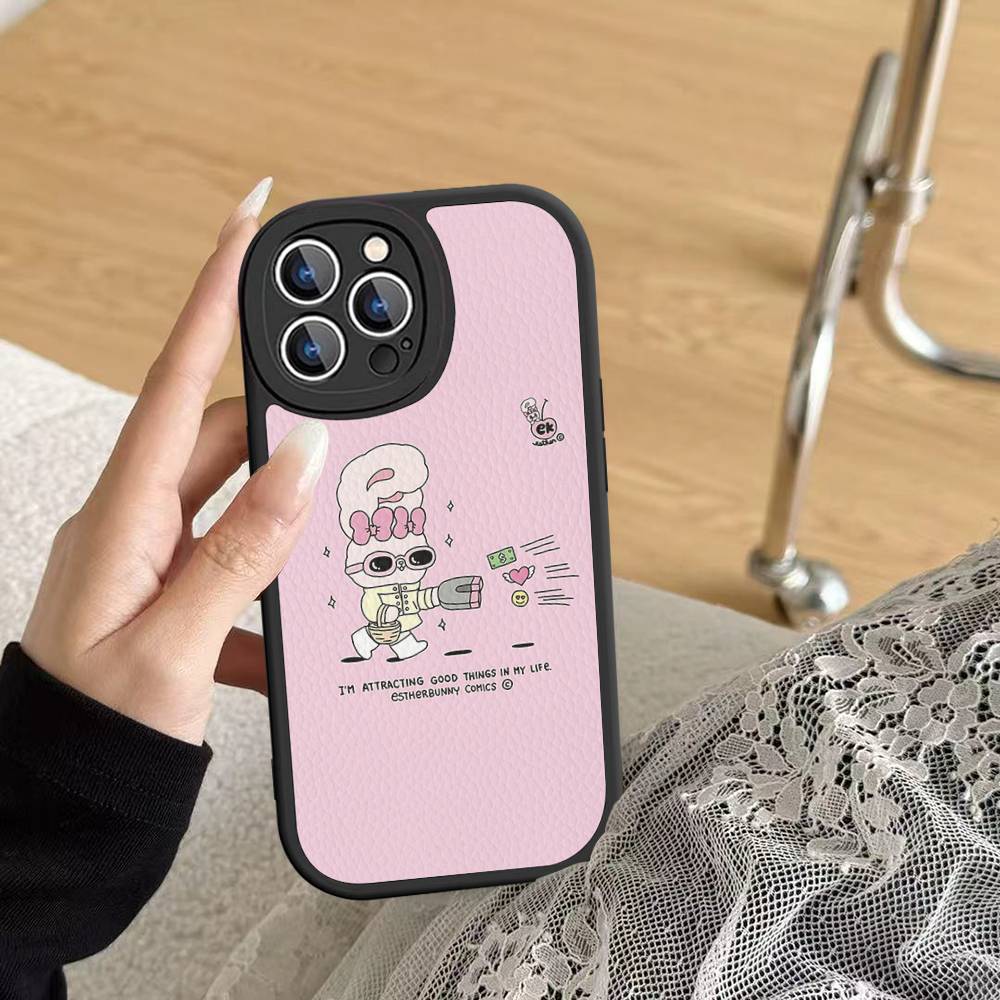 

Cute E-EstherS Bunny Rabbit Phone Case For IPhone 16 15 14 13 Pro Max 11 12 Plus Leather Silicone Cover iPhone 15pro max