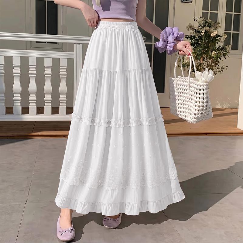 ZANZEA Women Casual Elastic Waist Loose Lace Splice Elegant Long Skirts M