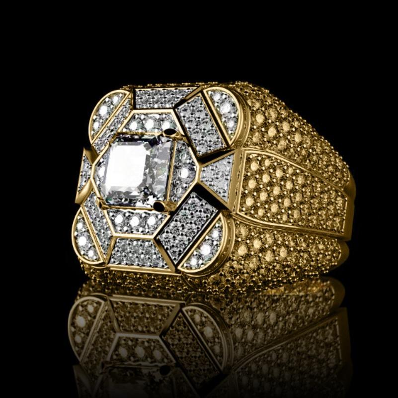 

European and American new fashion luxury full of zircon business personality boys ring 7&Gold-color белый