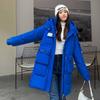 Giacca imbottita in piumino spesso da donna, design medio e lungo, con cappuccio, alla moda, versatile, imbottita, marea