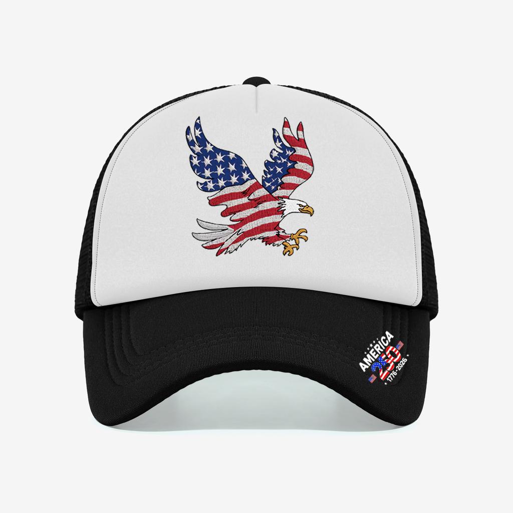 1PC Mesh Trucker Hat, Breathable, 250th America Flag Eagle Print, Vintage Patriotic Streetwear