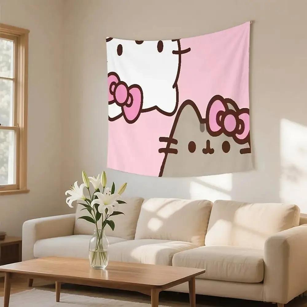 Hello Kitty Pusheen Sleep Tapestry Single Print Cute Stylish Durable Tapestry Home Living Room Bedroom Dorm Kawaii Vibe Decor