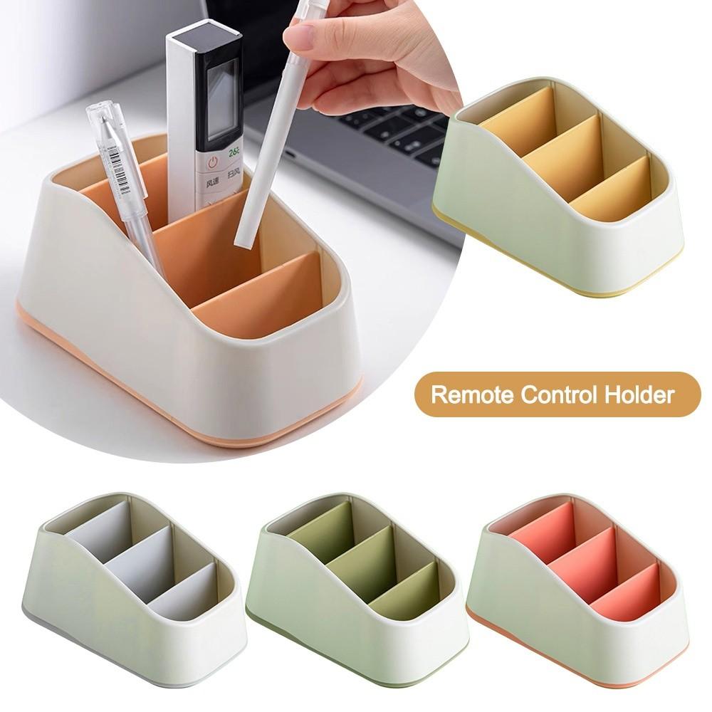 4 Slot Remote Control Holder Trapezoidal Plastic Table Storage Box Multifunctional Lattice Pattern Phone Storage Rack