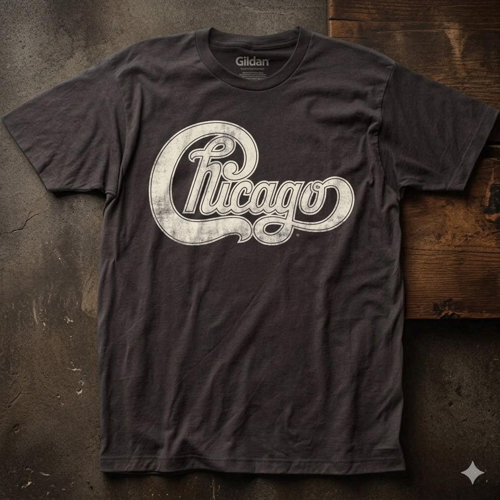 HOT!!! Chicago Logo Black Mens Rock Music Graphic Unisex T-shirt