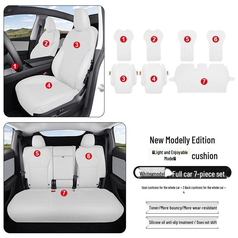 Tesla Model Y Refreshed Seat Cushion Protector - Nappa Leather, Breathable, Ventilated, Premium Gift Package For Refreshed Model Y