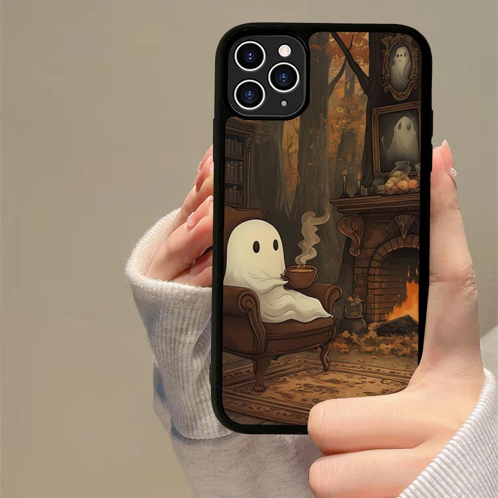 Cartoon Spooky Ghost Phone Case Silicone PC+TPU For For IPhone 11 12 13 14 15 16 Plus Pro Max Cover