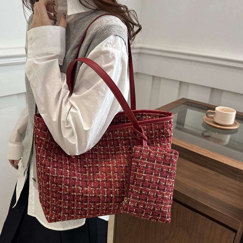 Large Capacity Women Shoulder Underarm Bags Simple Plaid Versatile Ladies Tote Bag Purse Portable Female Handbags with Zipper