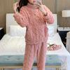 Women's Winter Warm Pajamas Sets Comfortable Long Sleeved Solid Color Jacquard Thickened Loose Fleece Pullover 2 Piece Sets