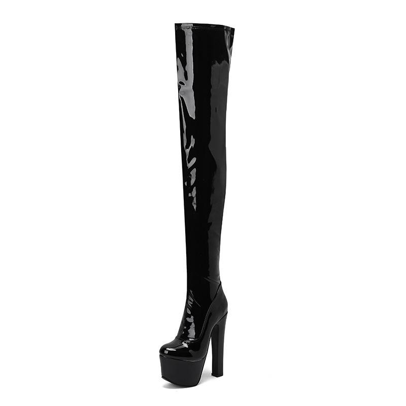 Autumn and Winter New Knee Boots  Super High Heel Waterproof Platform Red Nightclub Side Zipper Knight Boots Long  Boots