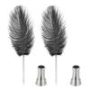 PATIKIL 2pcs Feather Ballpoint Pen Fluffy Vintage Ink Quill Pen Polished Plated Rod 2 Quills with Stand Holder for Calligraphy Writing Signature Guest