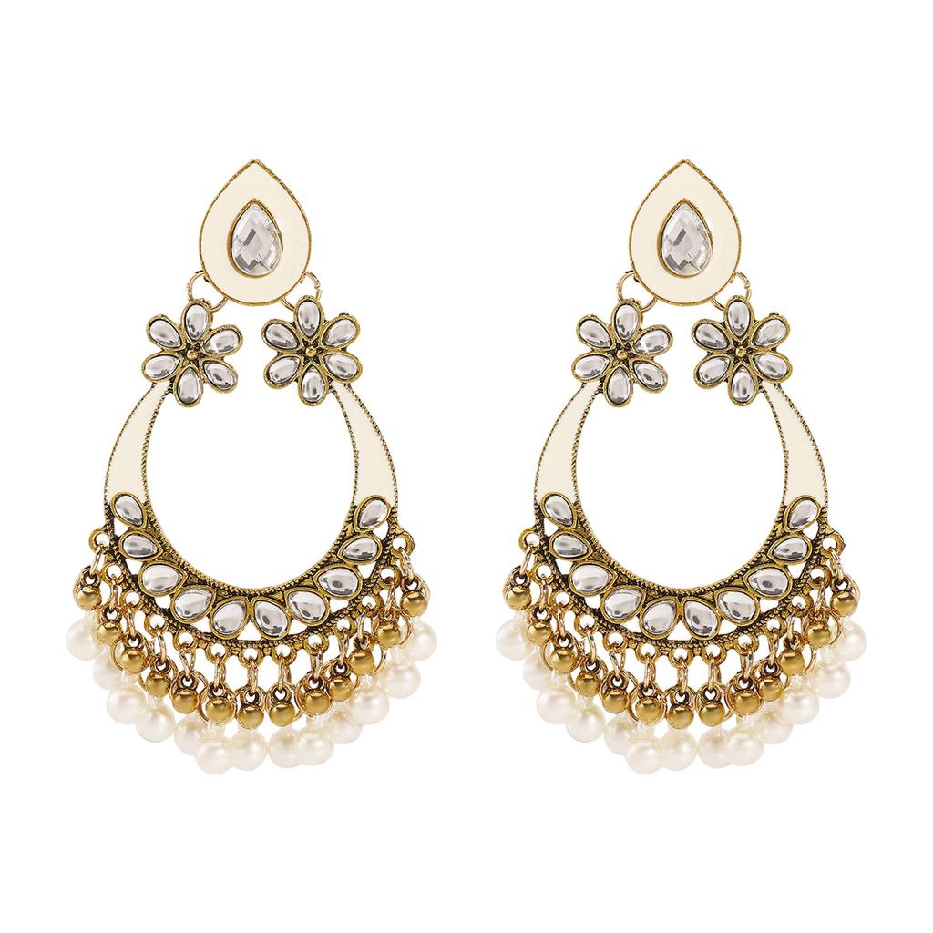 Damen Vintage Wassertropfen Perlen Quaste Ohrringe Ethnisch Chinesischer Stil Persönlichkeit Kreativ Aufwändige Ohrschmuck für Damen