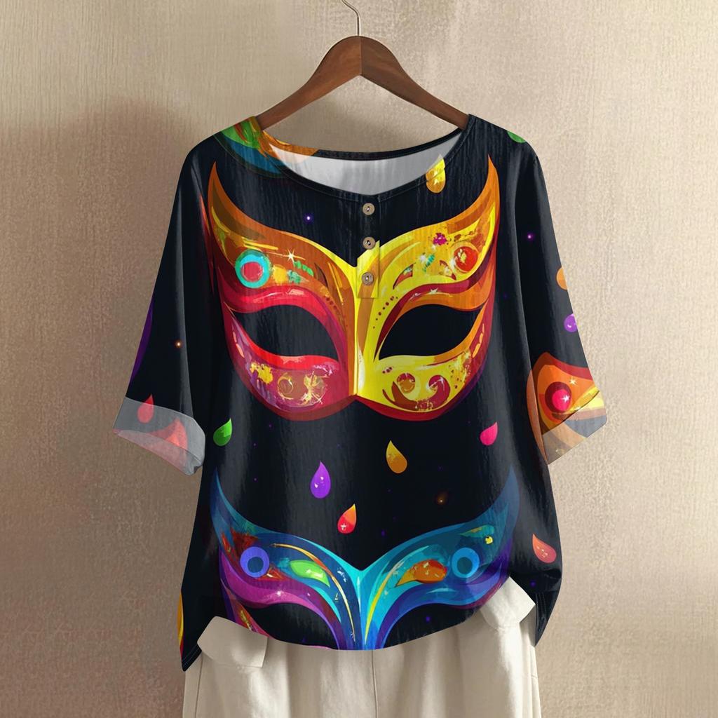 Damska Modna I Codzienna Koszula Z Krótkim Rękawem Z Okrągłym Dekoltem Bawełniana I Lniana Bluzka Top