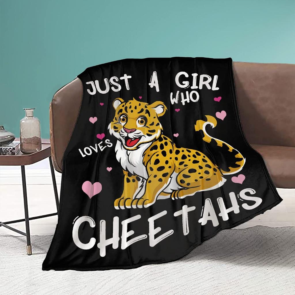 Cartoon cheetah animal digital-printed polyester Bedroom velvet flannel cover blanket Fleece soft sofa cover blankets for beds
