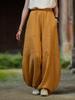 Women's Retro Ramie Sand-Washed Distressed Loose Lantern Pants for Meditation and Tai Chi