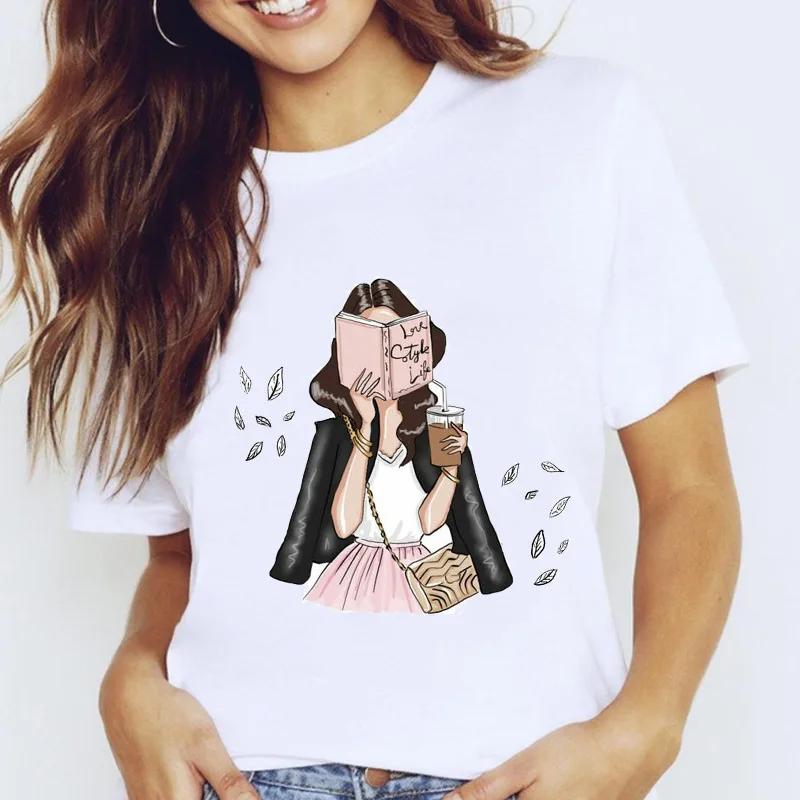 Women's Fruit-Flower Print Crew-Neck Tee Spring/Summer Aesthetic Polyester Fiber Cute Base Shirt Trendy Top