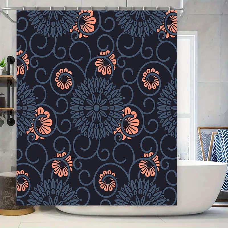 

Floral Print Shower Curtain Decor Waterproof Bathroom Fabric Wall Hanging Home Decoration in Various Colors Blue Floral Pattern 90x180cm