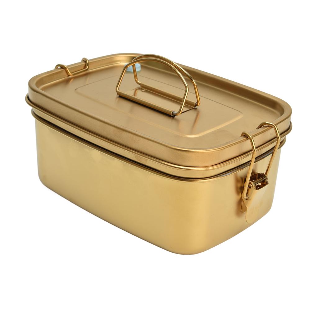 1.5L 304 Stainless Steel Lunch Box Double Layers Bento Food Container Metal Dinnerware Gold
