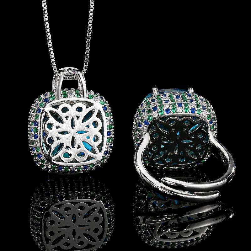 Set Necklace Ring Jewelry Retro Simulation Sea Blue Para Green Fat Square Simple Style Women'S Premium