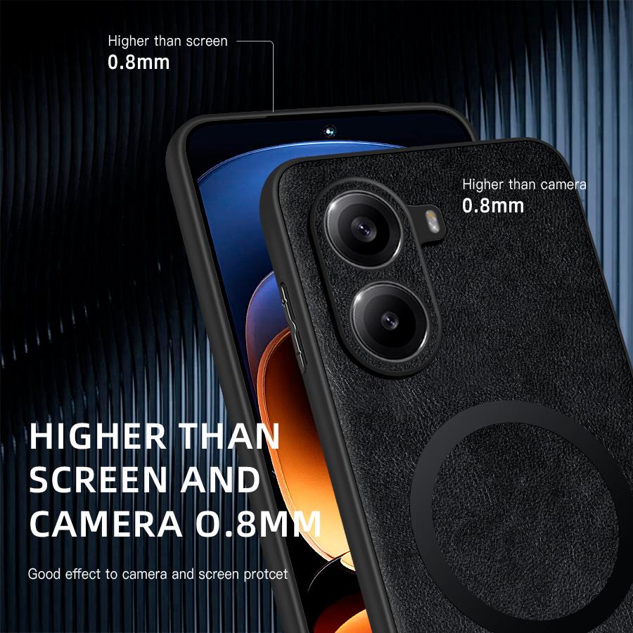 For POCO X7 X7 Pro Fine Hole PU Cow Pattern Leather Outer Magnetic Ring Soft Edge Anti-Drop Anti-Fingerprint Phone Case